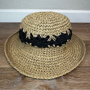 Steve Madden Boho 100% Paper Yarn Straw Crochet Summer Hat, OS